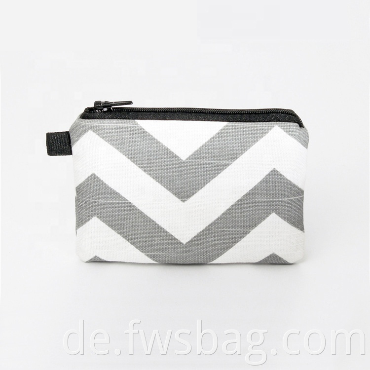 Custom Mini Reißverschluss Süßes Souvenirgrau Chevron Print Baumwollstoff Reißverschluss Beutelmünze für Kinder